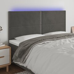 vidaXL gultas galvgalis ar LED, 160x5x118/128 cm, tumši pelēks samts цена и информация | Кровати | 220.lv