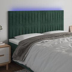vidaXL gultas galvgalis ar LED, 160x5x118/128 cm, tumši zaļš samts цена и информация | Кровати | 220.lv