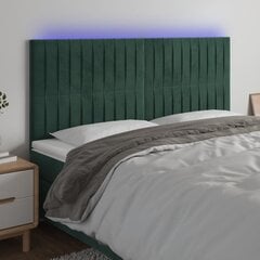 vidaXL gultas galvgalis ar LED, 160x5x118/128 cm, tumši zaļš samts cena un informācija | Gultas | 220.lv