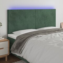vidaXL gultas galvgalis ar LED, 160x5x118/128 cm, tumši zaļš samts цена и информация | Кровати | 220.lv