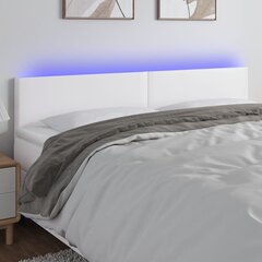 vidaXL gultas galvgalis ar LED, 160x5x78/88 cm, balta mākslīgā āda cena un informācija | Gultas | 220.lv