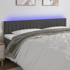 vidaXL gultas galvgalis ar LED, 160x5x78/88 cm, tumši pelēks samts цена и информация | Кровати | 220.lv