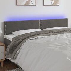 vidaXL gultas galvgalis ar LED, 160x5x78/88 cm, tumši pelēks samts cena un informācija | Gultas | 220.lv