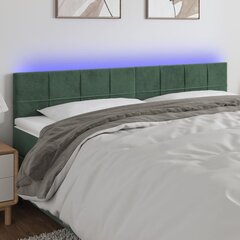 vidaXL gultas galvgalis ar LED, 160x5x78/88 cm, tumši zaļš samts цена и информация | Кровати | 220.lv
