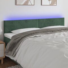 vidaXL gultas galvgalis ar LED, 160x5x78/88 cm, tumši zaļš samts cena un informācija | Gultas | 220.lv