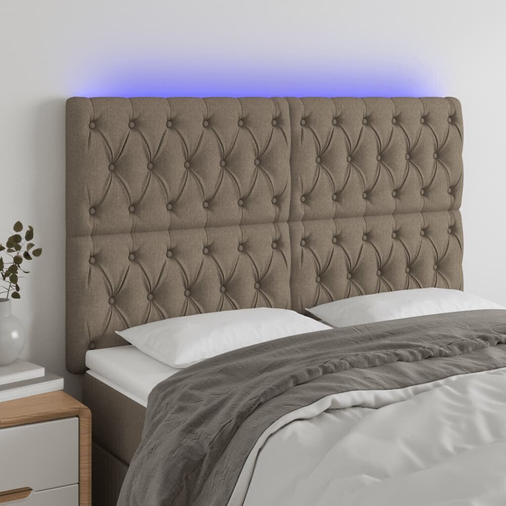 vidaXL gultas galvgalis ar LED, 160x7x118/128 cm, pelēkbrūns audums cena un informācija | Gultas | 220.lv