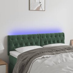 vidaXL gultas galvgalis ar LED, 160x7x78/88 cm, tumši zaļš samts цена и информация | Кровати | 220.lv