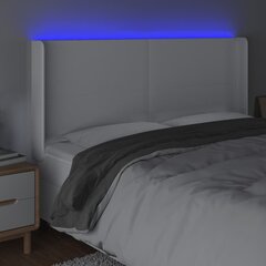 vidaXL gultas galvgalis ar LED, 163x16x118/128 cm, balta mākslīgā āda цена и информация | Кровати | 220.lv