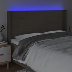 vidaXL gultas galvgalis ar LED, 163x16x118/128 cm, pelēkbrūns audums cena un informācija | Gultas | 220.lv
