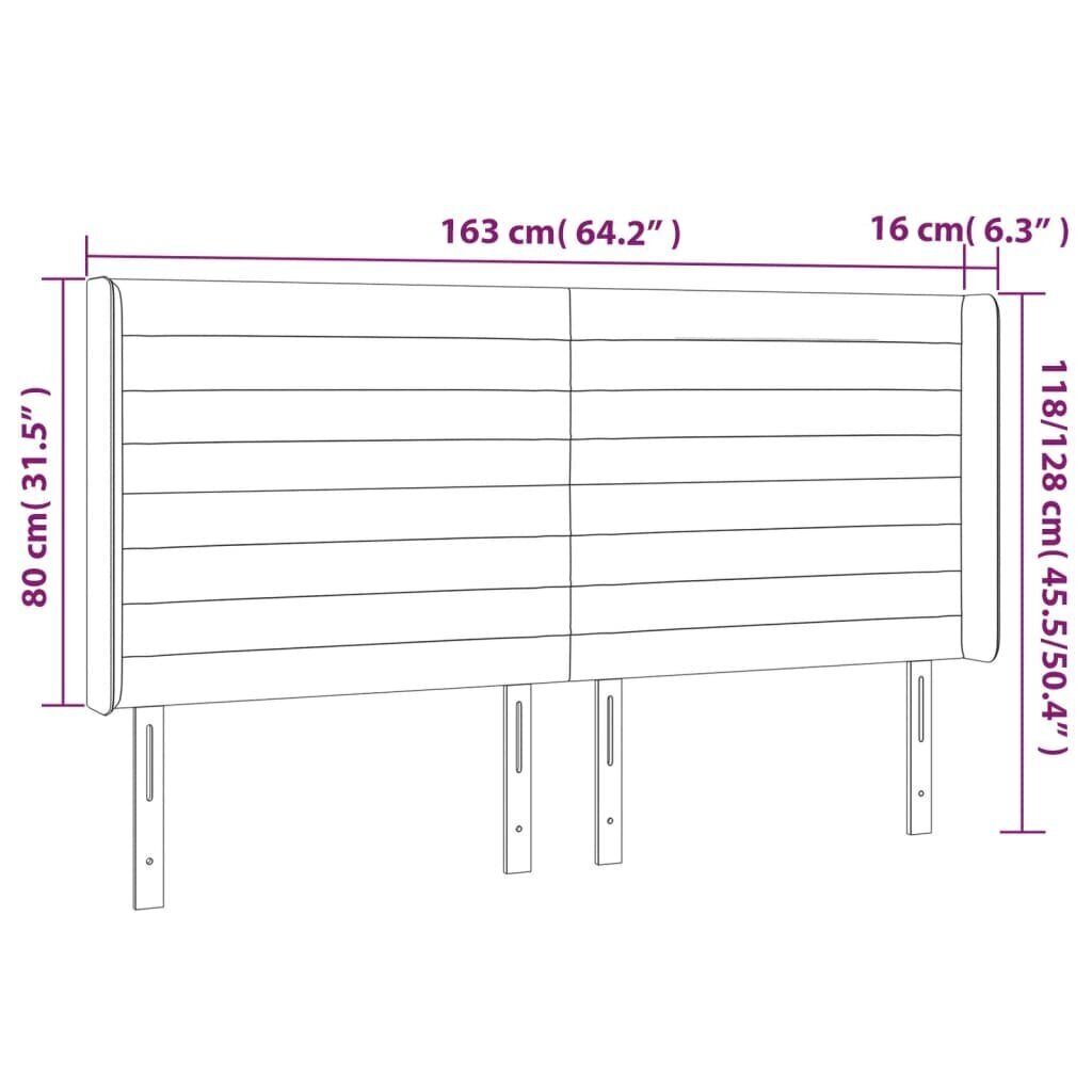 vidaXL gultas galvgalis ar LED, 163x16x118/128 cm, pelēkbrūns audums цена и информация | Gultas | 220.lv