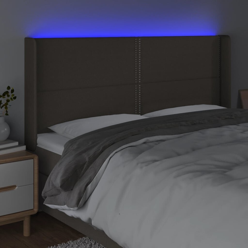 vidaXL gultas galvgalis ar LED, 163x16x118/128 cm, pelēkbrūns audums цена и информация | Gultas | 220.lv