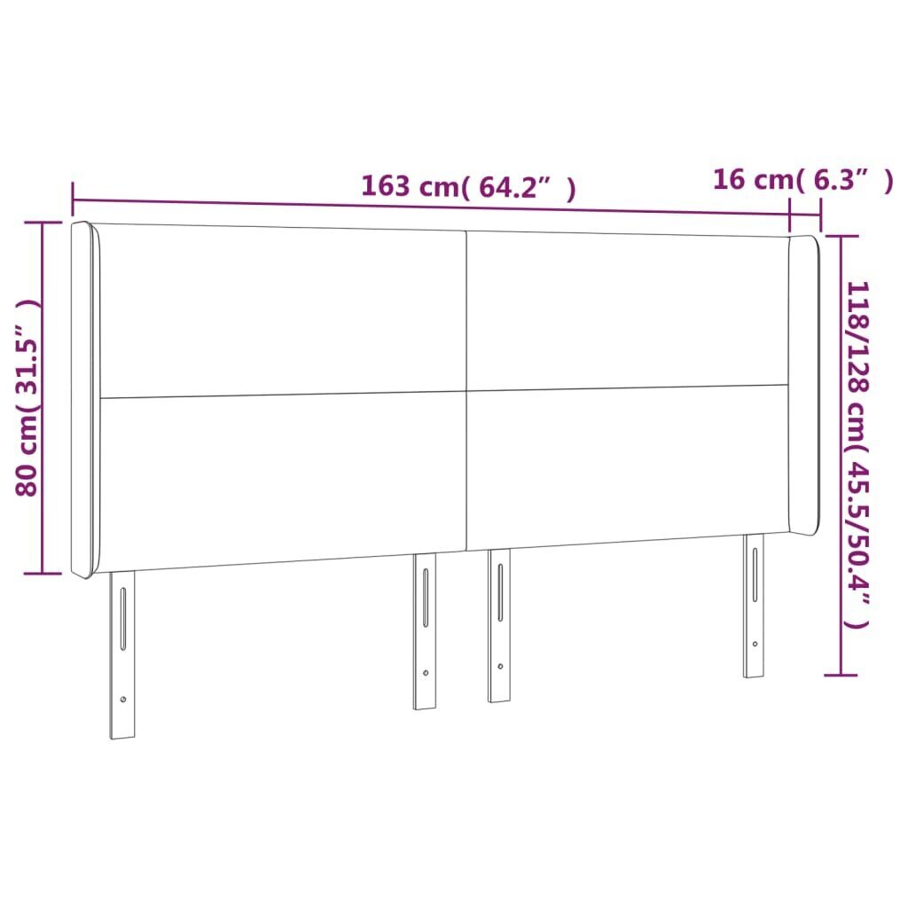 vidaXL gultas galvgalis ar LED, 163x16x118/128 cm, tumši pelēks audums цена и информация | Gultas | 220.lv