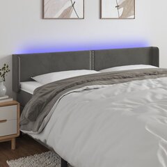 vidaXL gultas galvgalis ar LED, 163x16x78/88 cm, tumši pelēks samts cena un informācija | Gultas | 220.lv