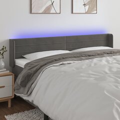 vidaXL gultas galvgalis ar LED, 163x16x78/88 cm, tumši pelēks samts цена и информация | Кровати | 220.lv