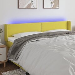vidaXL gultas galvgalis ar LED, 163x16x78/88 cm, zaļš audums cena un informācija | Gultas | 220.lv