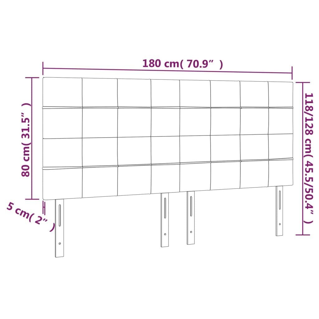 vidaXL gultas galvgalis ar LED, 180x5x118/128 cm, gaiši pelēks audums cena un informācija | Gultas | 220.lv