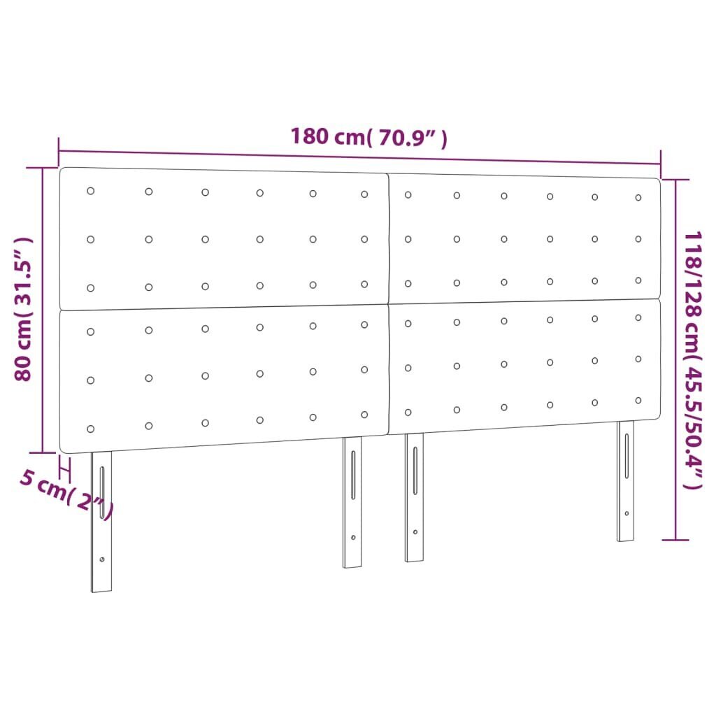 vidaXL gultas galvgalis ar LED, 180x5x118/128 cm, gaiši pelēks samts cena un informācija | Gultas | 220.lv