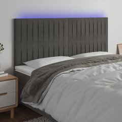vidaXL gultas galvgalis ar LED, 180x5x118/128 cm, tumši pelēks samts cena un informācija | Gultas | 220.lv