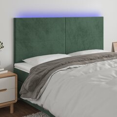 vidaXL gultas galvgalis ar LED, 180x5x118/128 cm, tumši zaļš samts cena un informācija | Gultas | 220.lv