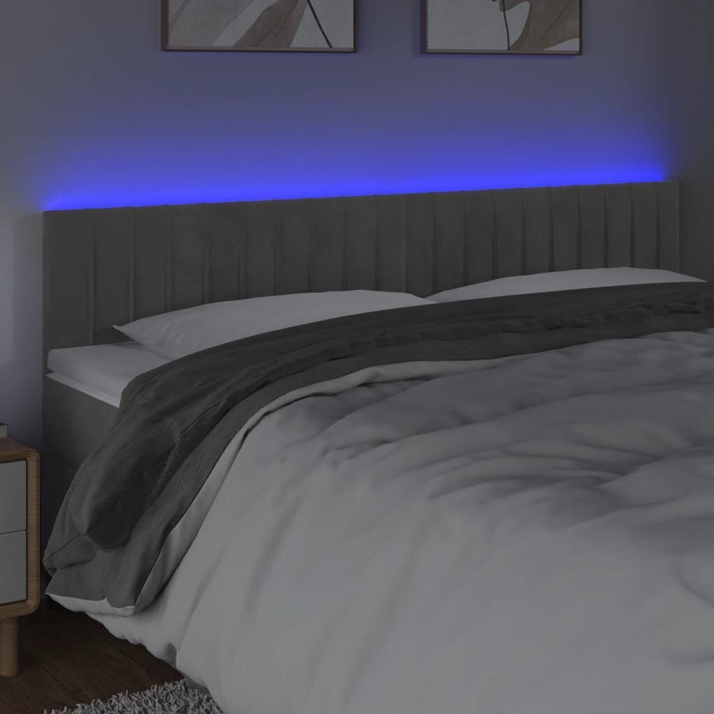vidaXL gultas galvgalis ar LED, 180x5x78/88 cm, gaiši pelēks samts цена и информация | Gultas | 220.lv
