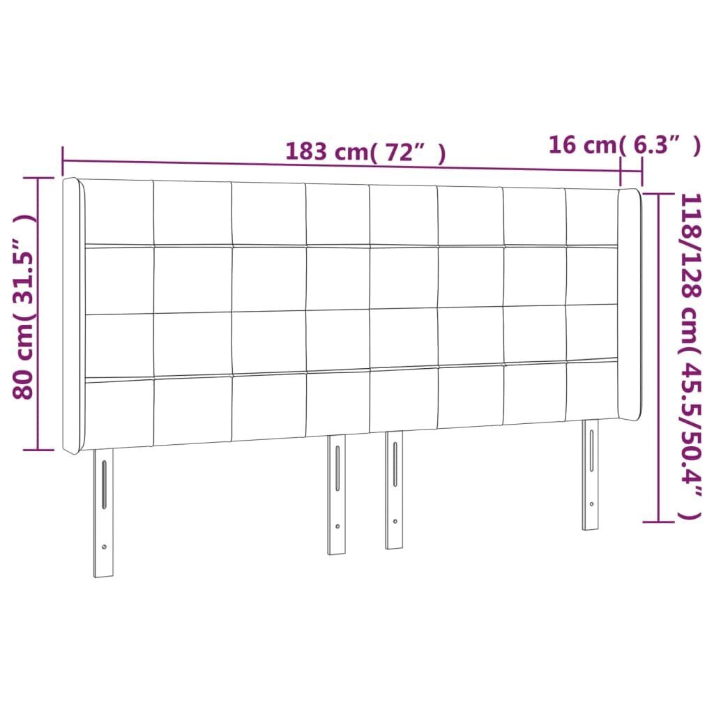 vidaXL gultas galvgalis ar LED, 183x16x118/128 cm, gaiši pelēks audums cena un informācija | Gultas | 220.lv