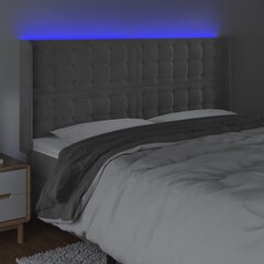 vidaXL gultas galvgalis ar LED, 183x16x118/128 cm, gaiši pelēks samts cena un informācija | Gultas | 220.lv