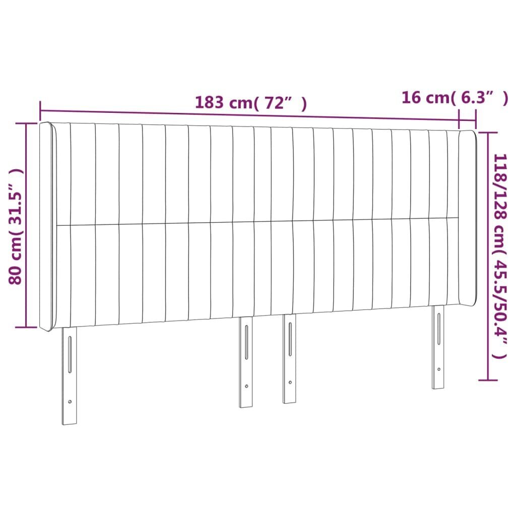 vidaXL gultas galvgalis ar LED, 183x16x118/128 cm, pelēkbrūns audums cena un informācija | Gultas | 220.lv