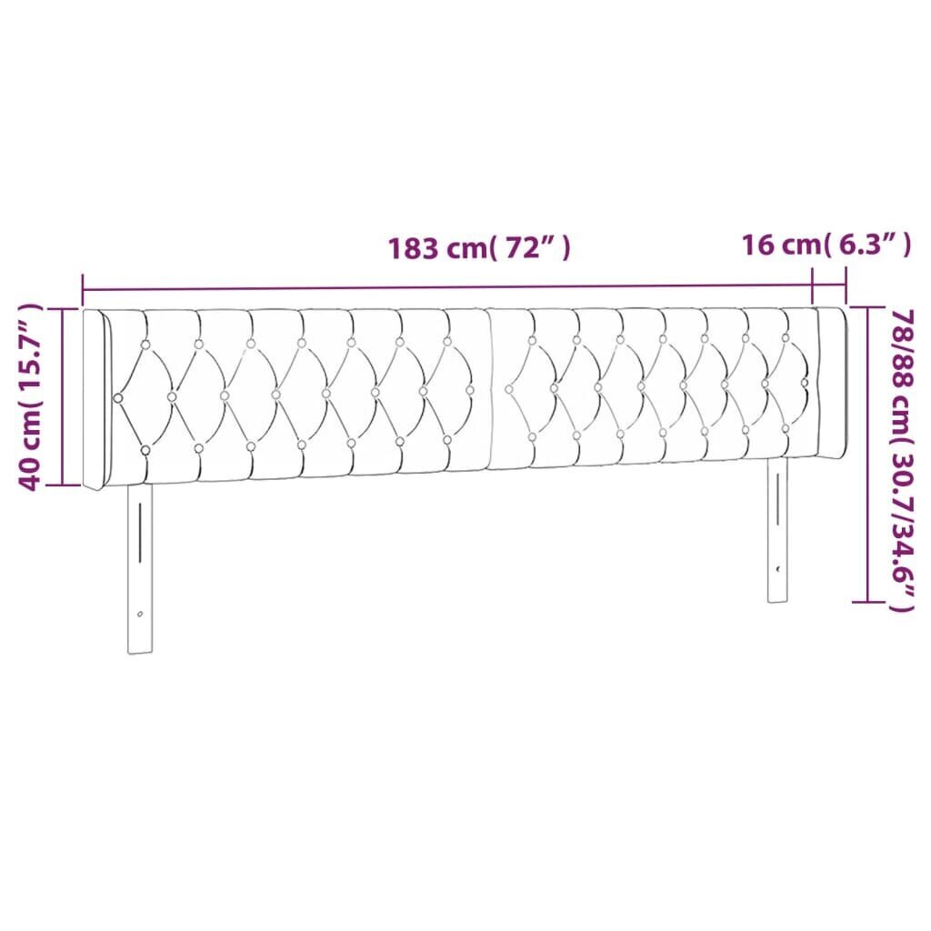 vidaXL gultas galvgalis ar LED, 183x16x78/88 cm, gaiši pelēks audums cena un informācija | Gultas | 220.lv