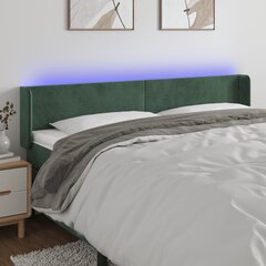 vidaXL gultas galvgalis ar LED, 183x16x78/88 cm, tumši zaļš samts цена и информация | Кровати | 220.lv