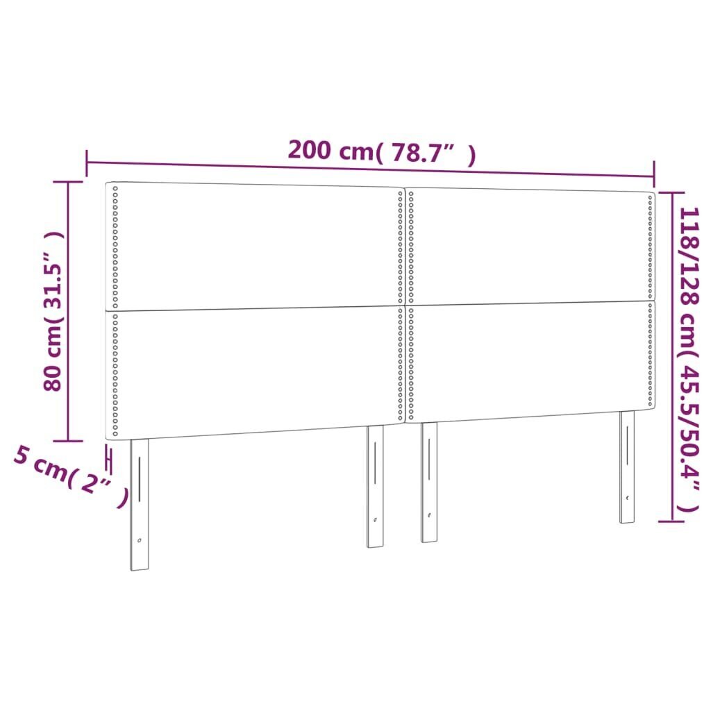 vidaXL gultas galvgalis ar LED, 200x5x118/128 cm, gaiši pelēks samts cena un informācija | Gultas | 220.lv