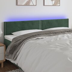 vidaXL gultas galvgalis ar LED, 200x5x78/88 cm, tumši zaļš samts cena un informācija | Gultas | 220.lv