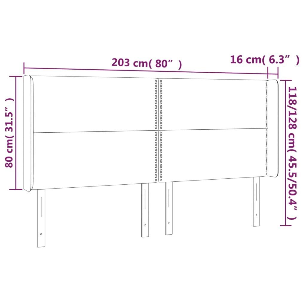 vidaXL gultas galvgalis ar LED, 203x16x118/128 cm, gaiši pelēks samts cena un informācija | Gultas | 220.lv