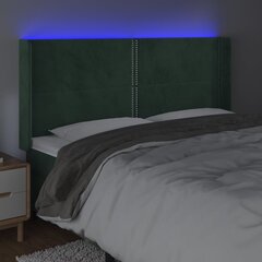 vidaXL gultas galvgalis ar LED, 203x16x118/128 cm, tumši zaļš samts цена и информация | Кровати | 220.lv