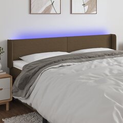 vidaXL gultas galvgalis ar LED, 203x16x78/88 cm, tumši brūns audums cena un informācija | Gultas | 220.lv