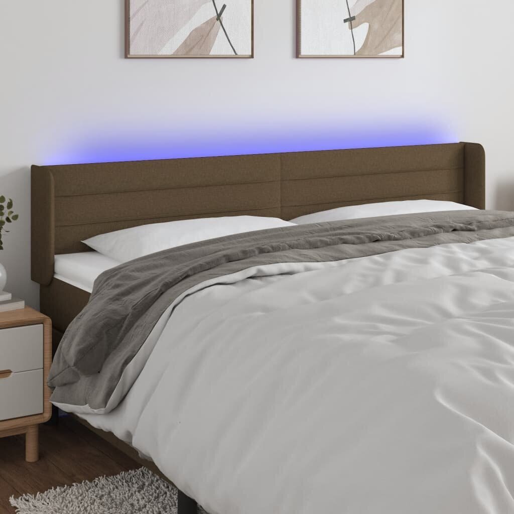 vidaXL gultas galvgalis ar LED, 203x16x78/88 cm, tumši brūns audums cena un informācija | Gultas | 220.lv