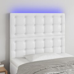 vidaXL gultas galvgalis ar LED, 80x5x118/128 cm, balta mākslīgā āda cena un informācija | Gultas | 220.lv