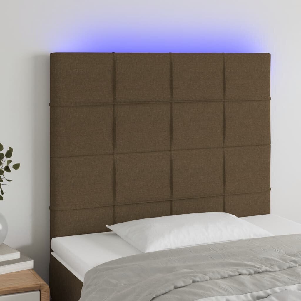 vidaXL gultas galvgalis ar LED, 80x5x118/128 cm, tumši brūns audums cena un informācija | Gultas | 220.lv