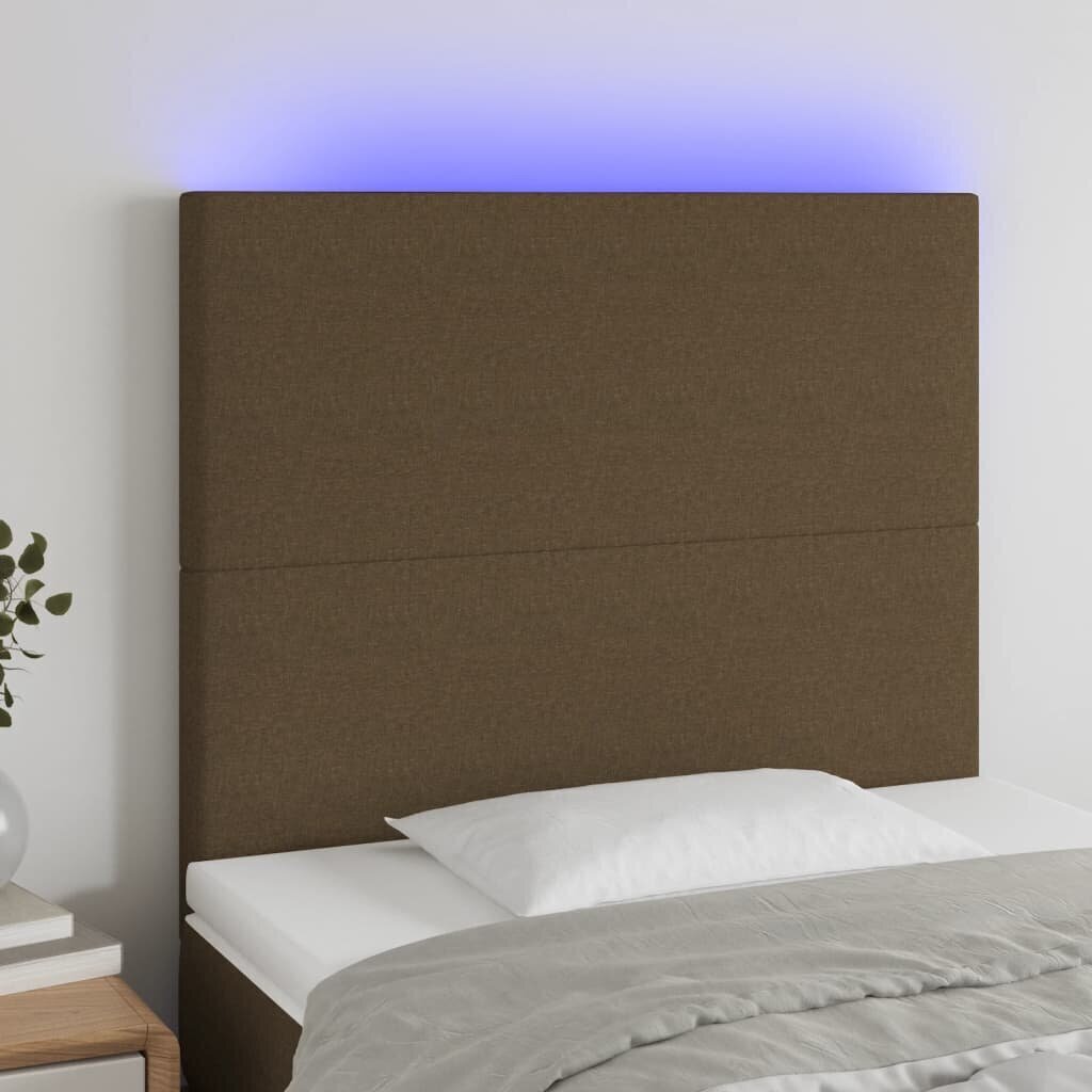 vidaXL gultas galvgalis ar LED, 80x5x118/128 cm, tumši brūns audums cena un informācija | Gultas | 220.lv