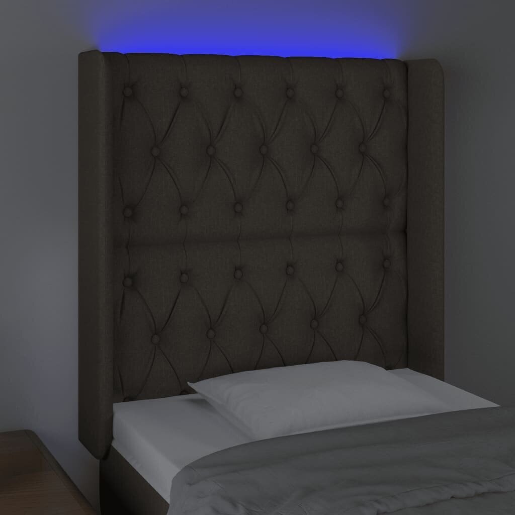 vidaXL gultas galvgalis ar LED, 83x16x118/128 cm, pelēkbrūns audums cena un informācija | Gultas | 220.lv