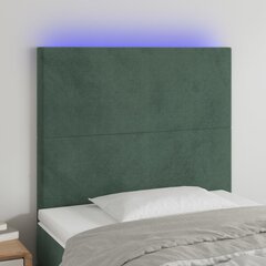 vidaXL gultas galvgalis ar LED, 83x16x118/128 cm, tumši zaļš samts cena un informācija | Gultas | 220.lv