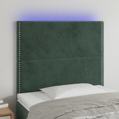 vidaXL gultas galvgalis ar LED, 83x16x118/128 cm, tumši zaļš samts cena un informācija | Gultas | 220.lv