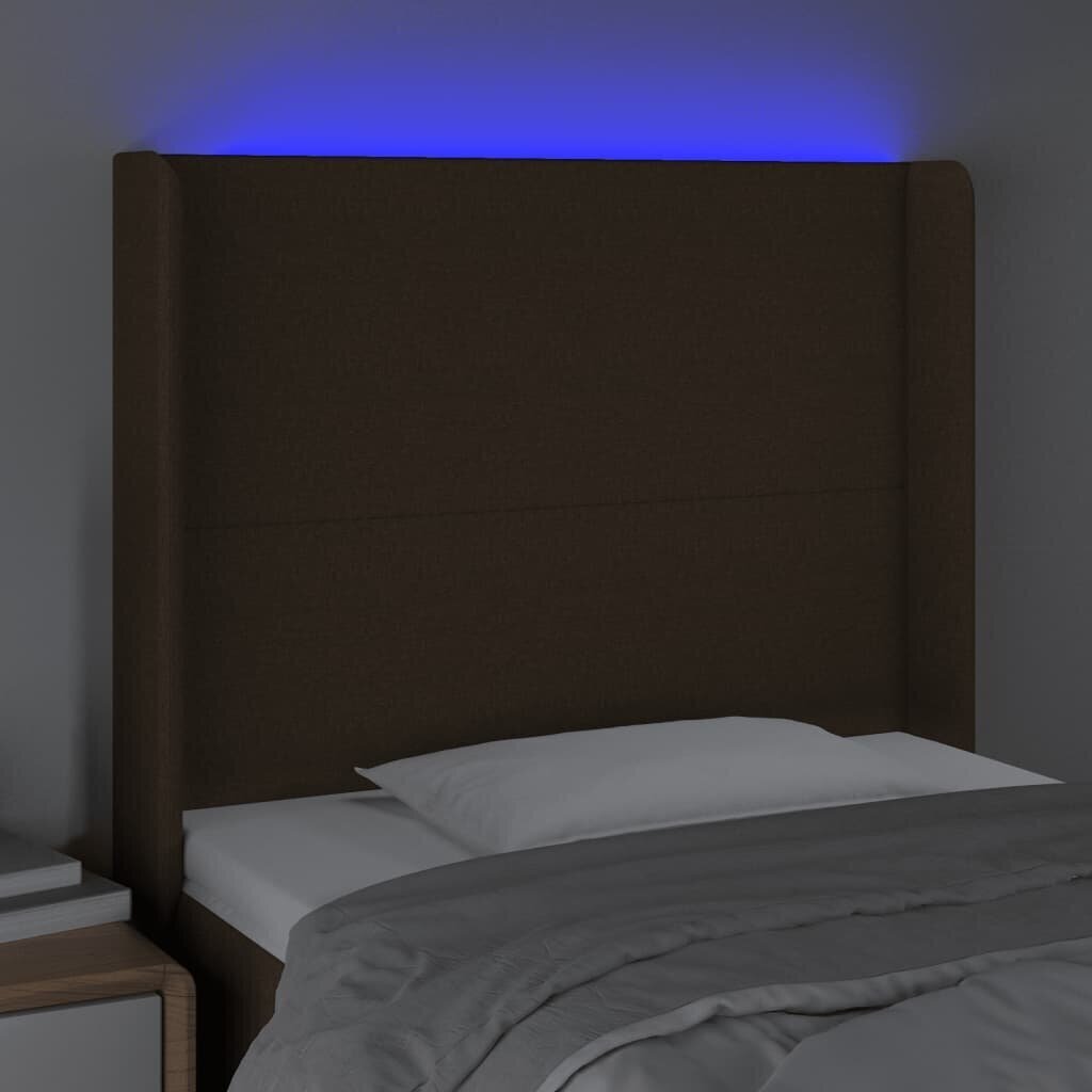 vidaXL gultas galvgalis ar LED, 93x16x118/128 cm, tumši brūns audums цена и информация | Gultas | 220.lv