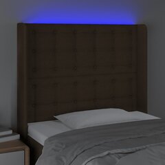vidaXL gultas galvgalis ar LED, 93x16x118/128 cm, tumši brūns audums cena un informācija | Gultas | 220.lv