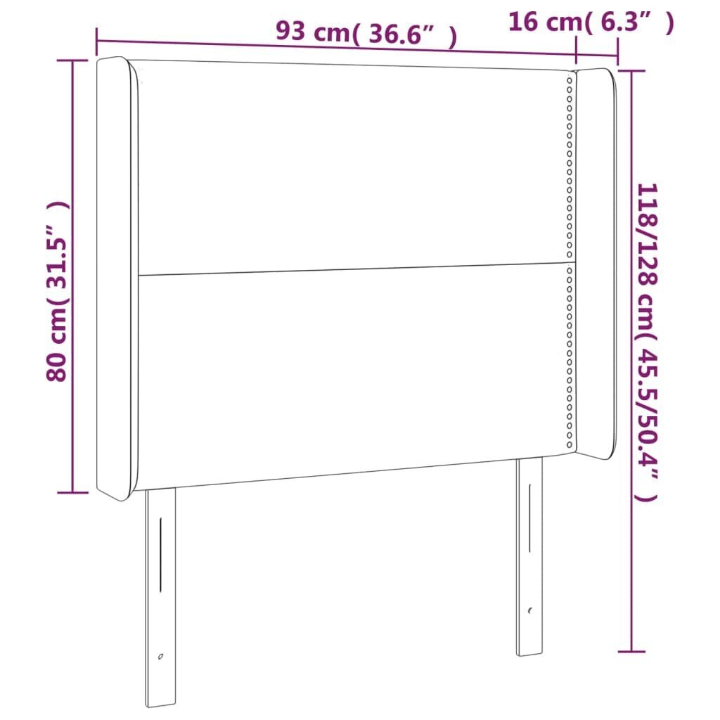 vidaXL gultas galvgalis ar LED, 93x16x118/128 cm, tumši brūns audums cena un informācija | Gultas | 220.lv