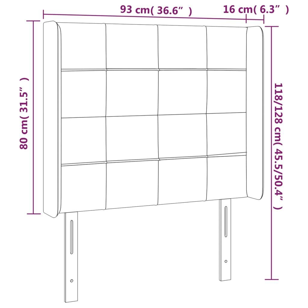 vidaXL gultas galvgalis ar LED, 93x16x118/128 cm, tumši zaļš samts cena un informācija | Gultas | 220.lv