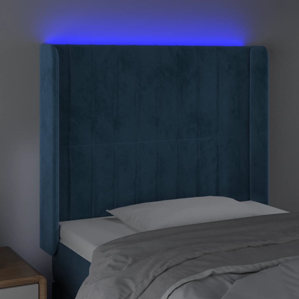 vidaXL gultas galvgalis ar LED, 93x16x118/128 cm, tumši zils samts цена и информация | Gultas | 220.lv