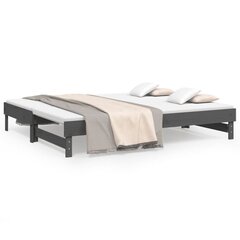 vidaXL izvelkama gulta, pelēka, 2x(100x200) cm, priedes masīvkoks цена и информация | Кровати | 220.lv