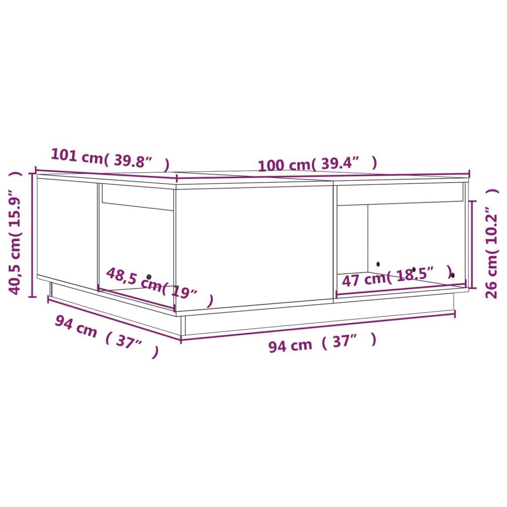 vidaXL kafijas galdiņš, 100x101x40,5 cm, priedes masīvkoks cena un informācija | Žurnālgaldiņi | 220.lv