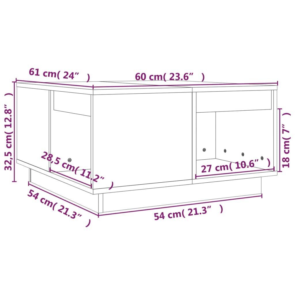 vidaXL kafijas galdiņš, pelēks, 60x61x32,5 cm, priedes masīvkoks cena un informācija | Žurnālgaldiņi | 220.lv