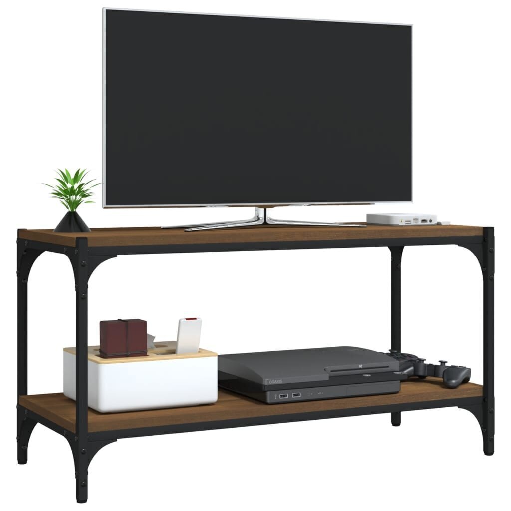 vidaXL TV galdiņš, koka krāsa, 80x33x41 cm, inženierijas koks, tērauds cena un informācija | TV galdiņi | 220.lv